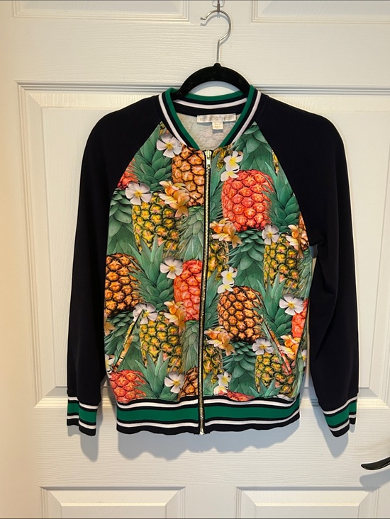 Boston Proper Jackets & Blazers - Boston Proper Bomber Jacket with Tropical Pineapple Print